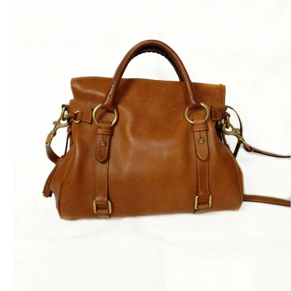 Dooney & Bourke Florentine Leather Tassel Medium Satchel $580 Cognac